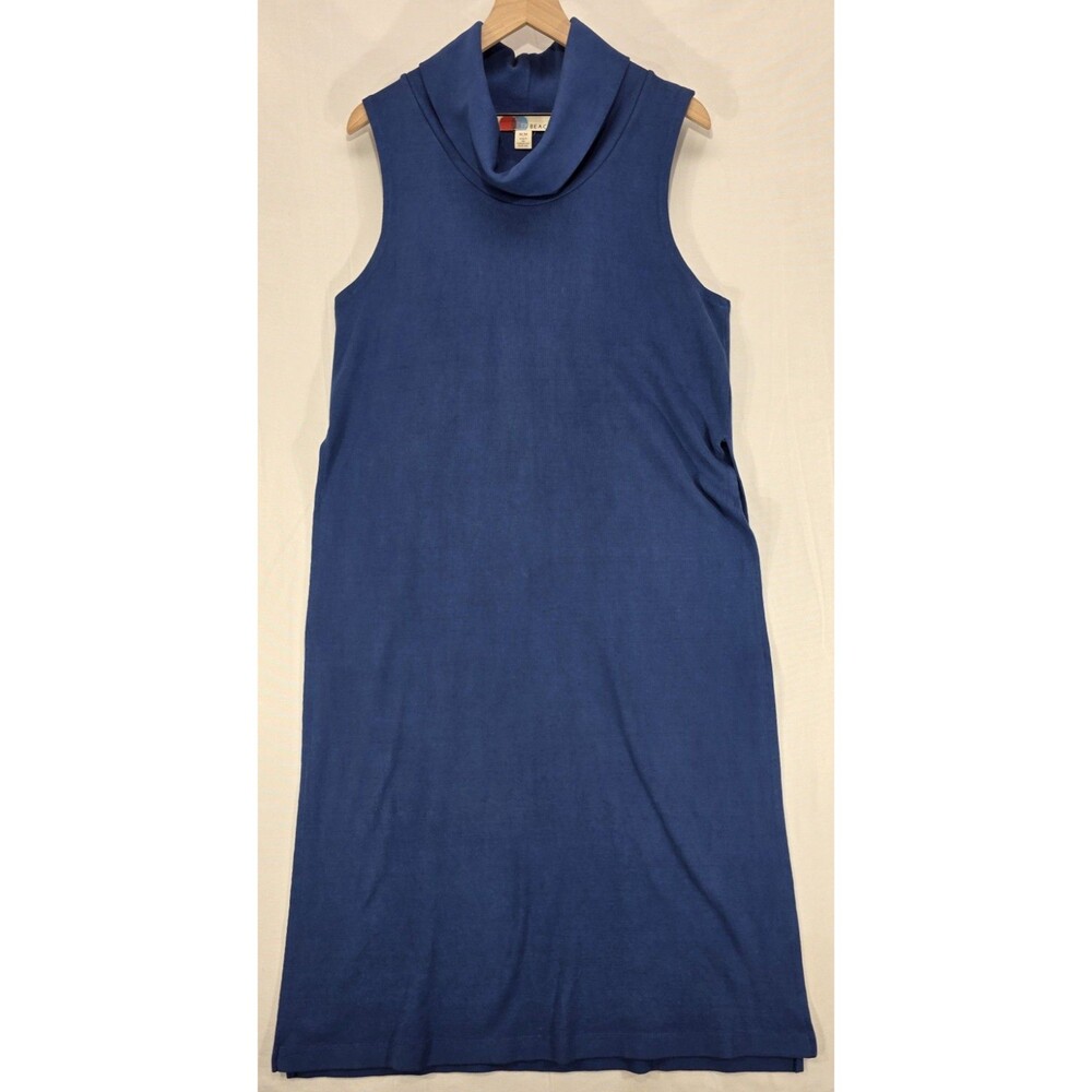 Free People Beach Cover Up Midi Dress M Blue Cowl Cotton Knit Boho Resortwear